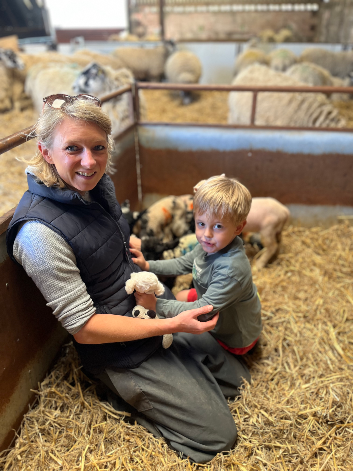 Rachel, veterinary surgeon at Sussex Home Vets, with a child and lambs Rachel, veterinary surgeon at Sussex Home Vets, with a child and lambs